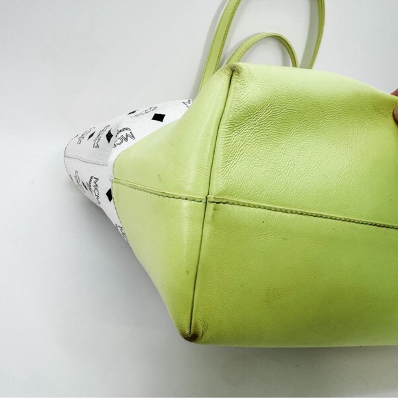 MCM Tote Bag White Yellow Visetos Shopper Authentic Leather Zipper Purse Handbag - Picture 7 of 15